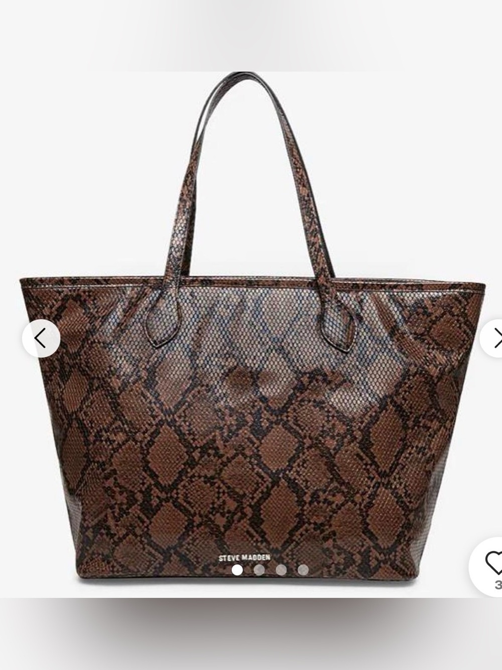 Steve Madden BKarsyn Chocolate Snake Skin Tote.
